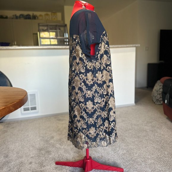 Anderson navy/golden viscose dress - Picture 3 of 8